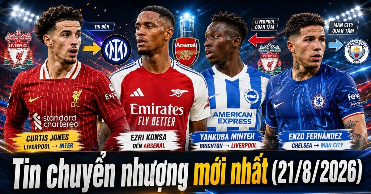 Bản tin chuyển nhượng bóng đá 21/8: Arsenal chốt Konsa, Curtis Jones cập bến Inter Milan